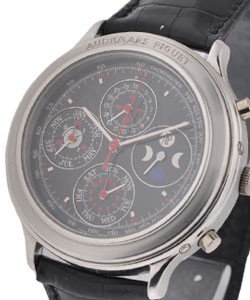 Jules Perpetual Calendar Chronograph in Platinum on Black Leather Strap with  Black Dial