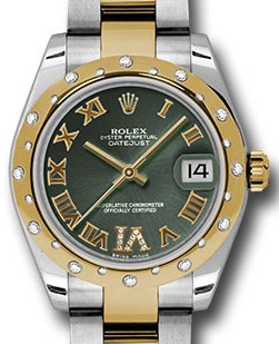 Datejust Two-Tone with Diamond Domed Bezel 2-Tone Oyster Bracelet - Olive Green Roman - Diamond VI