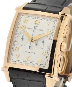 Vintage 1945 Chronograph Automatic in Rose Gold On Black Crocodile Strap with White Arabic Dial