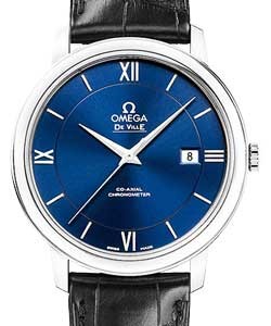 De Ville Prestige Co-Axial  in Steel On Black Crocodile Leather Strap with Blue Dial