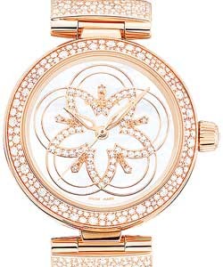 DeVille Ladymatic Co-axial  in Rose Gold with Diamond Bezel On White Satin Strap with White MOP Diamond Dial
