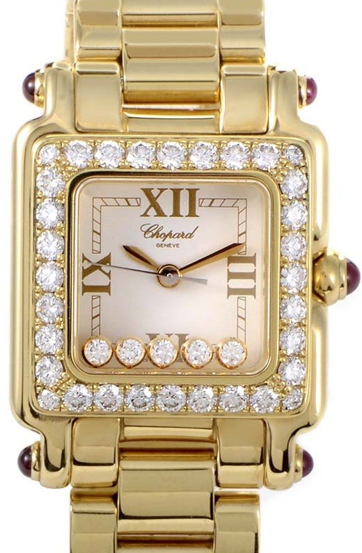 Happy Sport Square in Yellow Gold - Diamond Bezel Yellow Gold on Bracelet with 5 Floating Diamonds