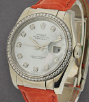 Datejust 36mm in White Gold with Diamond Bezel on Strap with White MOP Diamond Dial