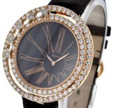 Ladies Classic Diamond Watch in Rose Gold on Black Leather with Black Dial
