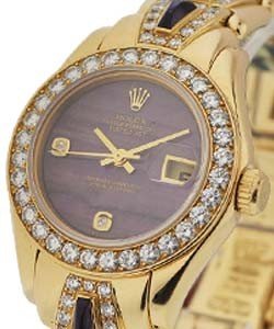 Masterpiece 29mm with Yellow Gold Diamond Bezel on Pearlmaster Diamond Bracelet with Purple Dial