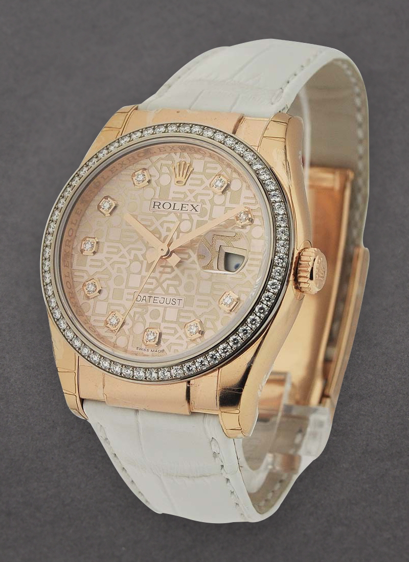 Rolex Unworn Datejust in Rose Gold with Diamond Bezel