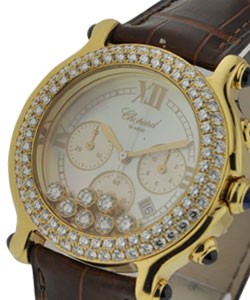 Happy Sport Round Chronograph with Diamond Bezel Yellow Gold on Strap with MOP Dial