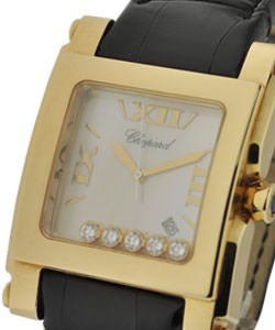 Happy Sport Square XL Yellow Gold on Strap with White Dial