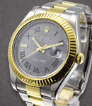 Datejust II 41mm in Steel with Yellow Gold Fluted Bezel on Oyster Bracelet with Gray Green Roman Wimbledon Dial