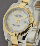 Datejust 2-Tone 26mm Yellow Gold Fluted Bezel on Oyster Bracelet with White Roman Dial