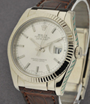 Datejust 36mm in White Gold with Fluted Bezel on Strap with Silver Stick Dial