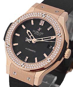 Classic Fusion  38mm in Rose Gold with Diamond Bezel On Black Crocodile Strap with Matte Black Dial