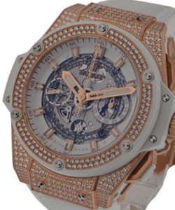King Power Big Bang Unico Rose Gold with Diamond Bezel on White Leather Strap with Skeleton Dial