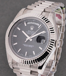 President Day Date 41mm in White Gold Fluted Bezel on President Bracelet with Black Dial