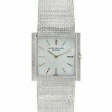 Vintage 3494 Mens Manual in White Gold On White Gold Mesh Bracelet with Silver Dial