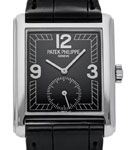Gondolo 5014 Mens Manual in White Gold On Black Crocodile Strap with Black Dial