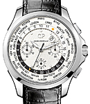 World Time Chronograph Traveller in Steel On Black Crocodile Leather Strap with White Dial