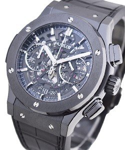 Classic Fusion Aero Black Magic in Black Ceramic On Leather Strap with Black Skeleton Dial