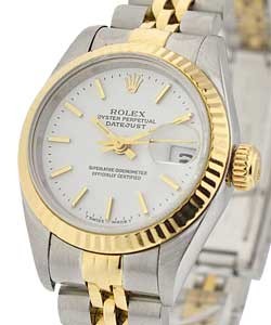 Datejust 26mm in Steel with Yellow Gold Fluted Bezel on Steel and Yellow Gold Jubilee Bracelet with White Index Dial