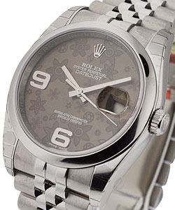 Datejust 36mm in Steel with Domed Bezel on Steel Jubilee Bracelet with Brown Floral Dial