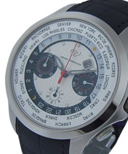 World Time Chronograph Traveller Mens Automatic - Steel On Black Crocodile Strap with White Dial