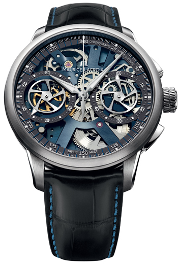 Masterpiece Le Chronograph Squelette Automatic in Steel On Black Crocodile Strap with Gray-Blue Skeleton Dial