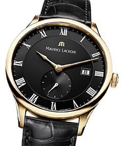 Masterpiece Small Second  Automatic in Rose Gold on Black Crocodile Strap with Black Roman Dial