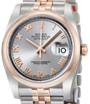 Datejust 36mm in Steel with Rose Gold Smooth Bezel on Jubilee Bracelet with Grey Roman Dial