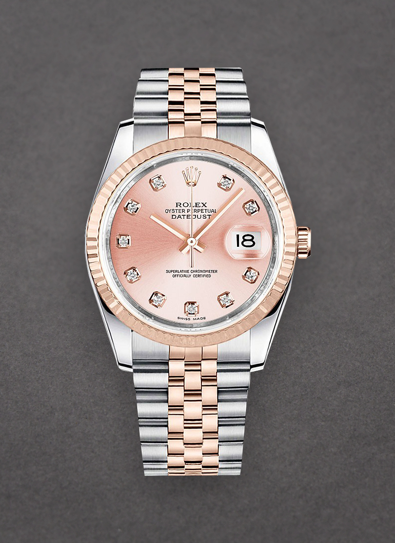 Rolex Unworn Datejust 36mm in Steel with Rose Gold Fluted Bezel