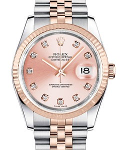 Datejust 36mm in Steel with Rose Gold Fluted Bezel on Steel and Rose Gold Jubilee Bracelet with Pink Diamond Dial