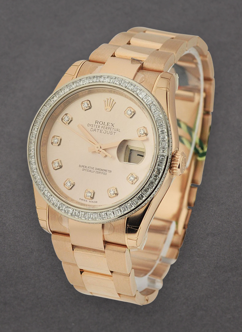 Rolex Unworn Rose Gold President with Baguette Diamond Bezel