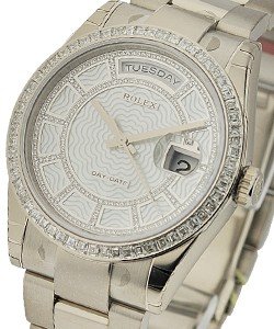 President with Square Baguette Diamond Bezel White Gold - Oyster Bracelet - Ice Blue Diamond Dial