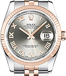 Datejust 36mm in Steel with Rose Gold Fluted Bezel on Bracelet with Steel Roman Dial