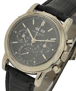 3970G Perpetual Calendar Chronograph White Gold on Strap with Black Dial - Rare