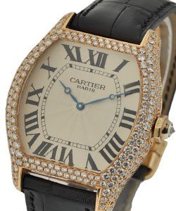 Tortue Large Rose Gold with Custom Added Diamonds on Strap with Aftermarket Beautiful White Diamonds