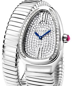 Serpenti Ladies 35mm Quartz - White Gold- Diamond Bezel On White Gold Bracelet with Pave Diamond Dial