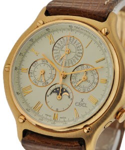 Ebel Perpetual Calendar Rose Gold on Strap with Eggshell Dial