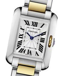 Tank Anglaise in Two-Tone Steel and Yellow Gold on Bracelet with Silver Dial