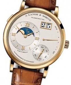 Grande Lange 1 Moon Phase in Yellow Gold on Brown Crocodile Strap with Silver Dial