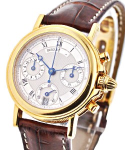 Marine Small Size Chronograph on Strap Yellow Gold with Silver Dial