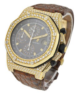 Yellow Gold Offshore with Aftermarket Diamond Case on Strap with Blue Dial