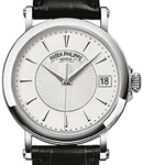 Mens Calatrava 5153G in White Gold on Black Crocodile Leather Strap with Silver Opaline Dial