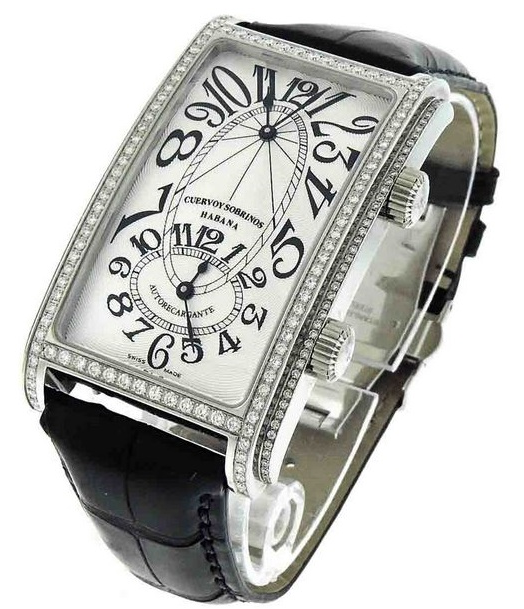 Prominente Dual Time Men's Automatic in Steel Black Crocodile Strap with Silver Dial -Diamond Bezel