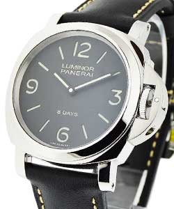 Pam 560 - Luminor Base 8 Days in Steel on Black Calfskin Leather Strap with Black Dial