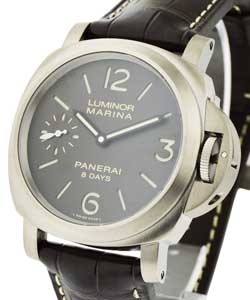 Pam 564 - Marina 8 days Titanio in Titanium on Brown Leather Strap with Brown Dial