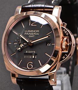 PAM 576 - Luminor 1950 8 Days GMT Rose Gold on Brown Leather Strap with Brown Dial