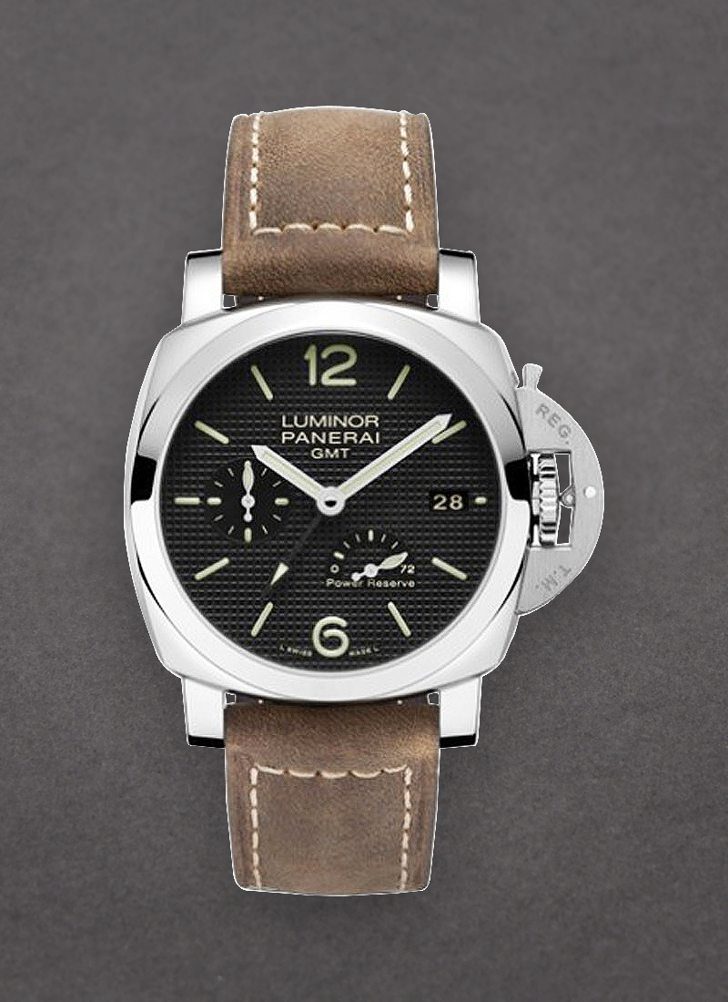 PAM 537 Luminor 1950 GMT 3 Days Power Reserve in Steel on Brown Leather Strap with Black Dial PAM00537