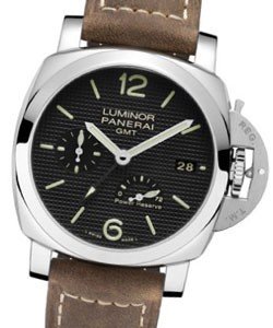 PAM 537 - Luminor 1950 GMT - 3 Days Power Reserve in Steel on Brown Leather Strap with Black Dial