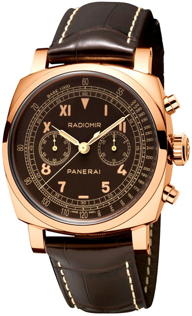 PAM 519 - Radiomir 1940 Chronograph Oro Rosso in Rose Gold Limited 100 pcs. on Brown Leather with Brown Dial