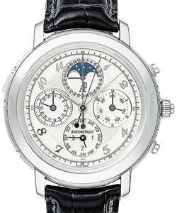 Jules Audemars Grande Complication in Platinum on Black Leather Strap with White Guilloche Dial